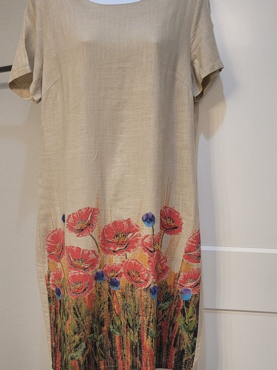 Vintage Dresses & Skirts - Vintage beige  Linen Dress. Made Poland  Size 16